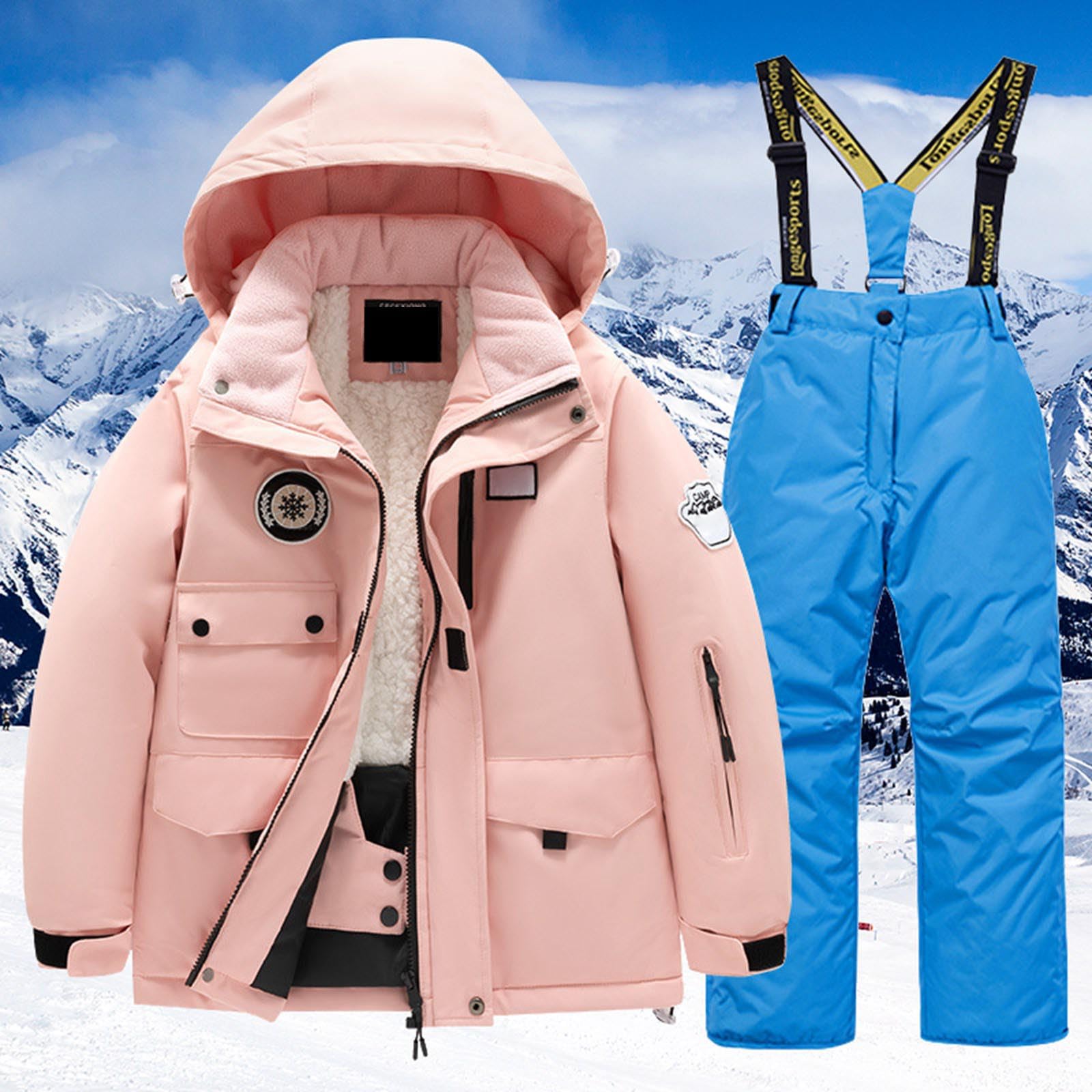 Generisch Tuta da neve da bambino con giacca in pile, pantaloni, antivento, per snowboard, calda, abbigliamento sportivo impermeabile (blu, 14-16 anni)