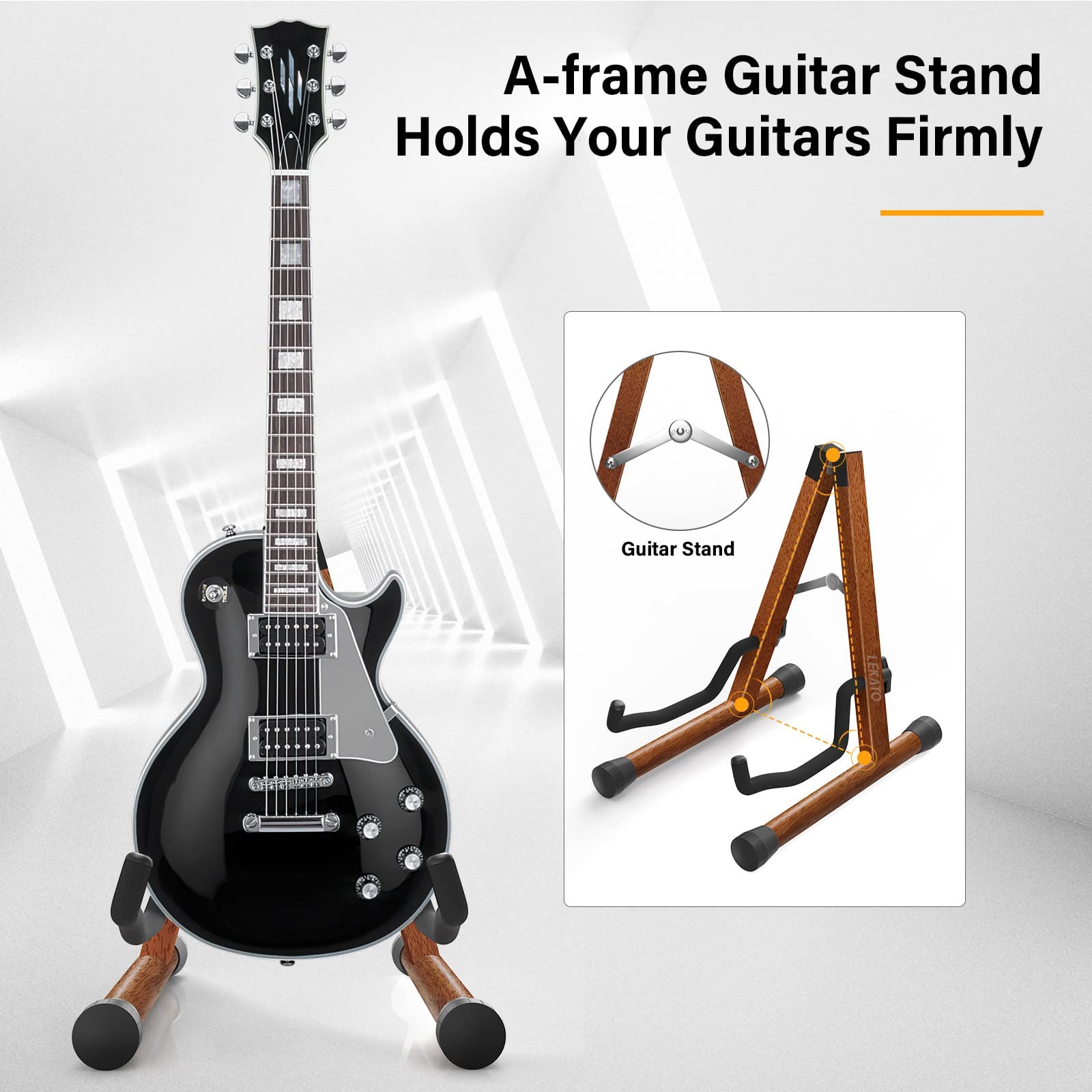 LEKATO Gitarrenständer A-Frame Holz Bassgitarrenständer mit Schaumstoffpolsterung für Gitarren, Bass, Cello, Banjo, Mandoline, Ukulele