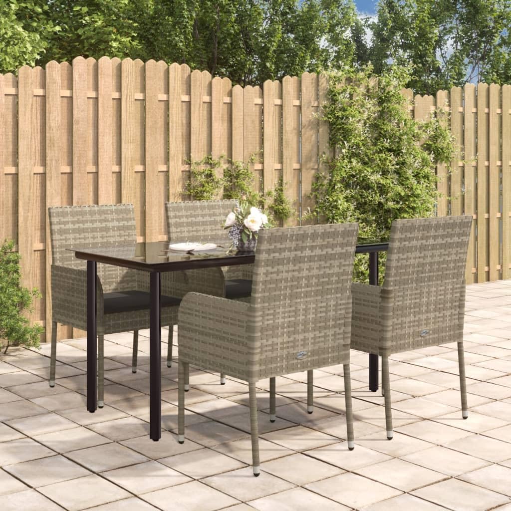 Salon de jardin d'extérieur haut de gamme, 5 pièces en polyrotin tressé et coussins de luxe