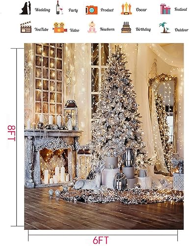 Miniatura 10 de CHAIYA Telón de fondo de Navidad de 5 x 7 pies, telón de fondo de chimenea de Navidad, decoración de fiesta de Navidad, telón de fondo de fiesta