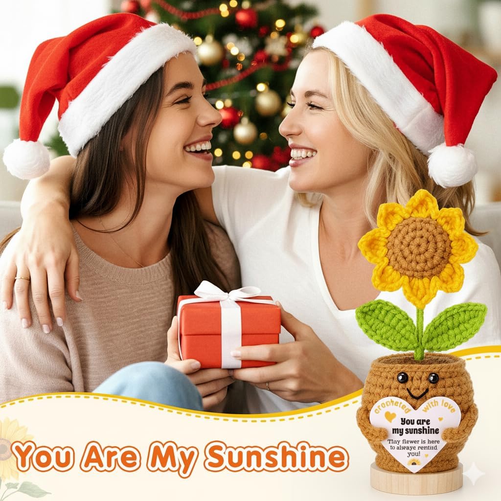 Christmas Birthday Gift for Women, Mom, Best Friend, Wife, Girlfriend, Grandma, Daughter, Sister, Aunt, Mini Positive Crochet Sunflower, You Are My Sunshine Xmas Christmas Stocking Stuffers - Image 7