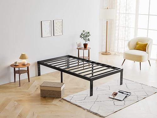 Miniatura 40 de COMASACH Base de cama de metal tamaño Queen, no necesita somier, plataforma negra sin ruido de 12 pulgadas, fácil montaje, soporte de listones de