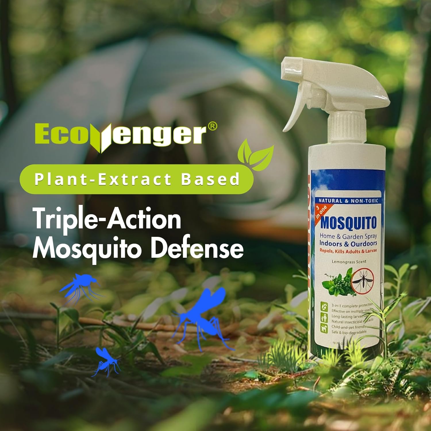 EcoVenger Mosquito Killer by EcoRaider Triple-Action Spray 16 oz, Kills All Stages + Larvae Control + Lasting Repellency, Indoor & Outdoor, Citrus Scent, Non-Toxic Plant Based Formula - Image 3