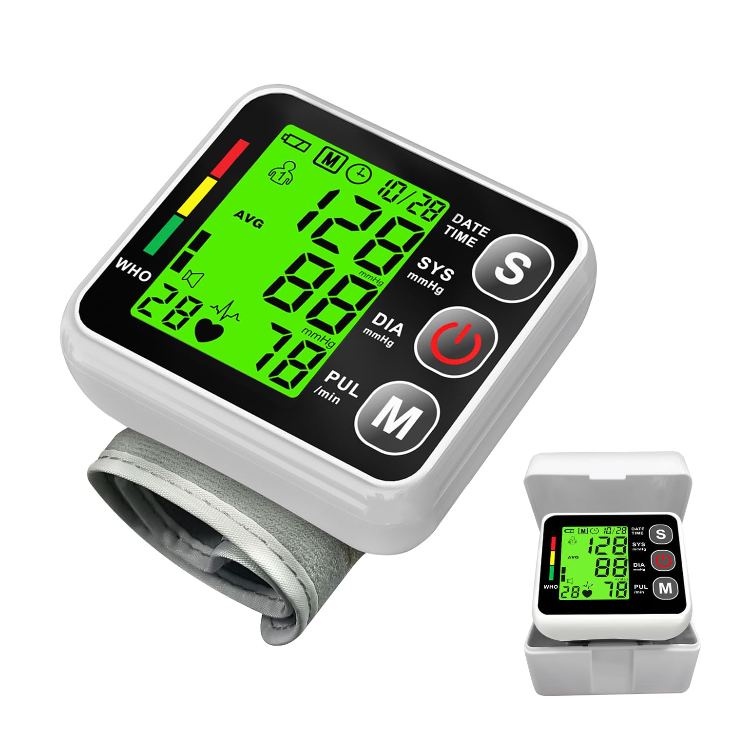 Tensiómetro de Muñeca,Tensiómetro Digital,Monitores de presión arterial automáticos precisos de muñeca, presión Gran Pantalla Memoria 2 * 99 Medición Precisa Aparato Tension Arterial (Blanco)