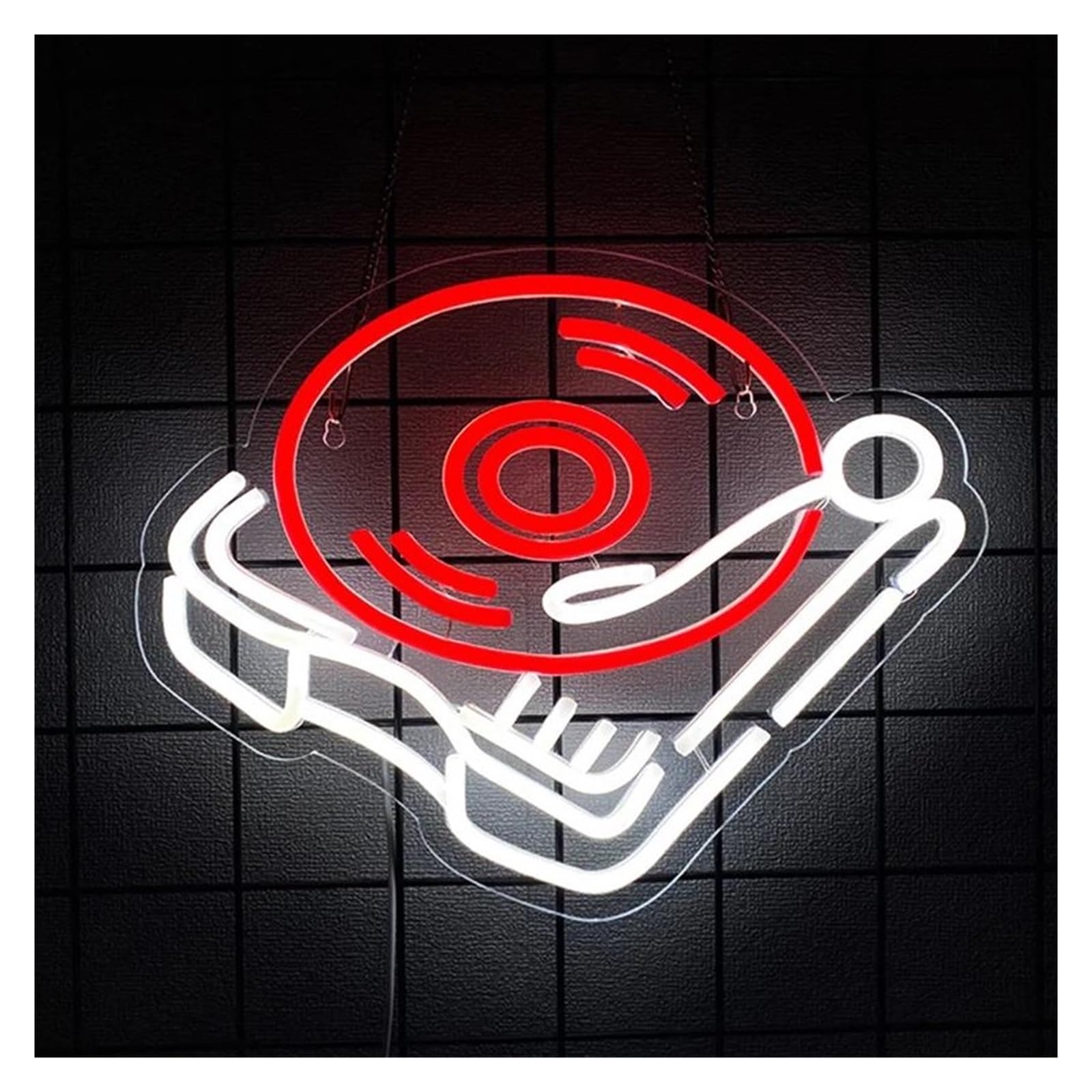 cartelli al neon personalizzati Lampada Al Neon Di Dischi In Vinile Insegna Rossa USB Insegna Aziendale Di Studio Musicale Decorazione Artistica Del Negozio Di Registrazione 35cmx27.8cm