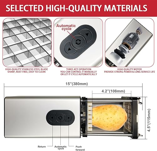 Miniatura 3 de Fstcrt Cortador eléctrico para papas fritas, cortador de acero inoxidable con hoja de 12 y 38 pulgadas, cortador de papas fritas para restaurantes y