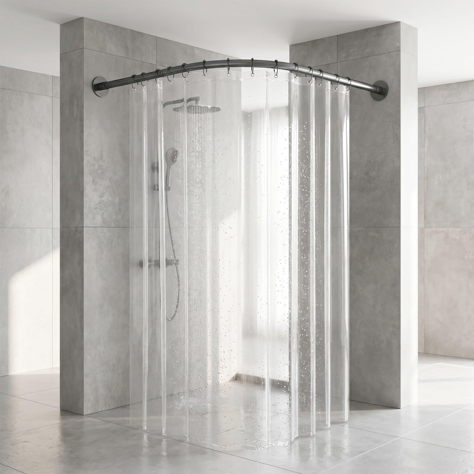 Corner Shower Curtain Rod, Adjustable 304 Stainless L Shaped Shower Curtain Rail Rack, Shower Curtain Poles Extendable, For Bathroom, Bathtub, Clothing Store, D(Size:C 90-130cm x 90-130cm,Color:Black)