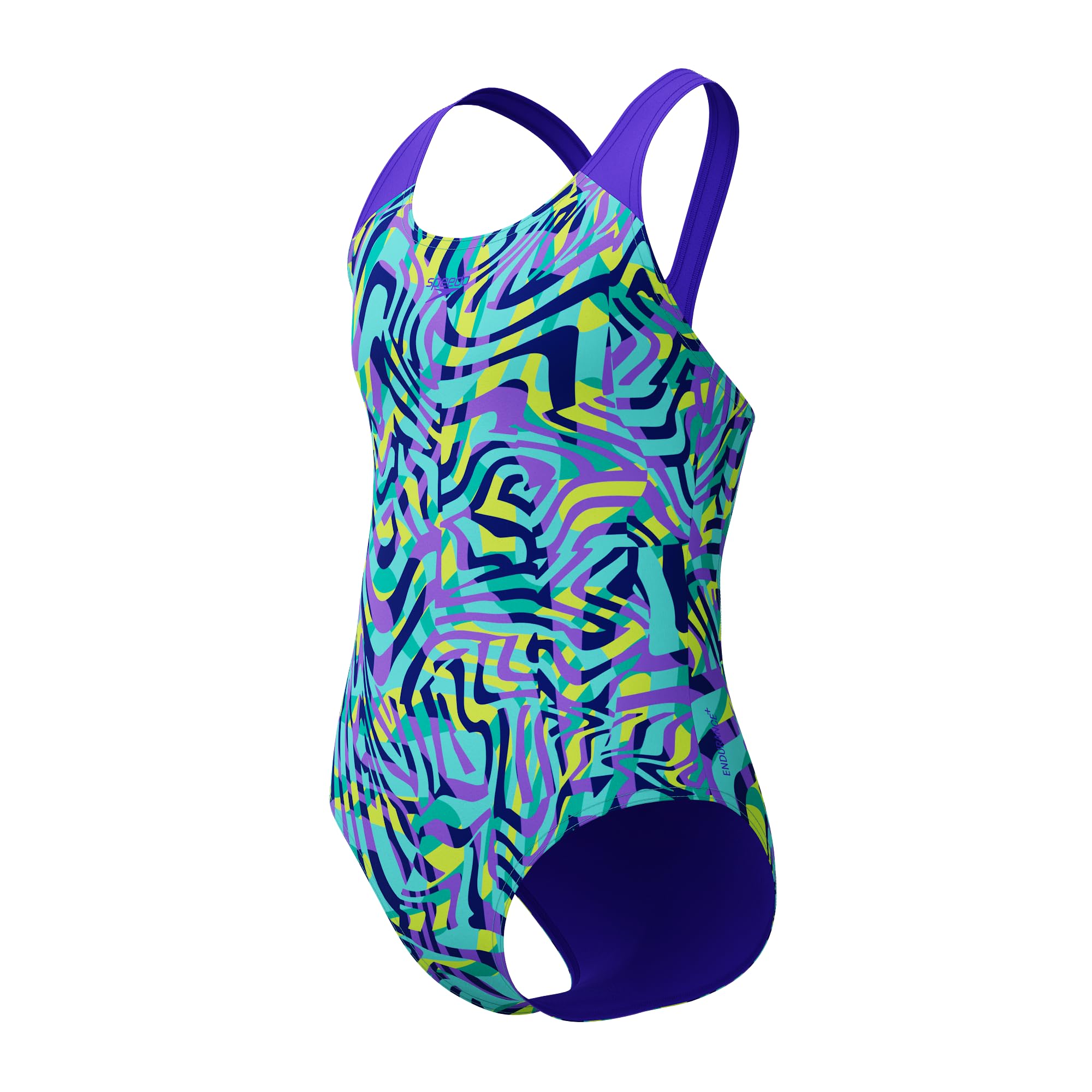 Speedo Girls Digital Allover Splashback Swimsuit Swimming Costume Blue Purple Size 5-6 Years