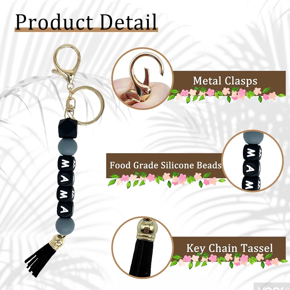 PAKASEBOXES MAMA Silicone Beaded Keychain, Key Chains for Car Keys
