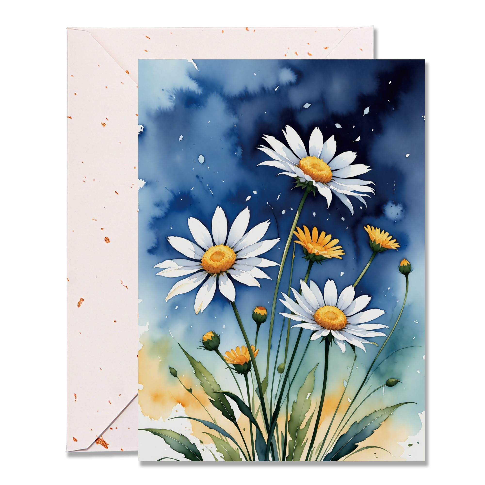 DORADUBO Elegant Blank Inside Greeting Card with Envelope, 5x7 Inch Watercolor Daisy Greeting Card for All Occasions - Birthday, Sympathy, Thank You -