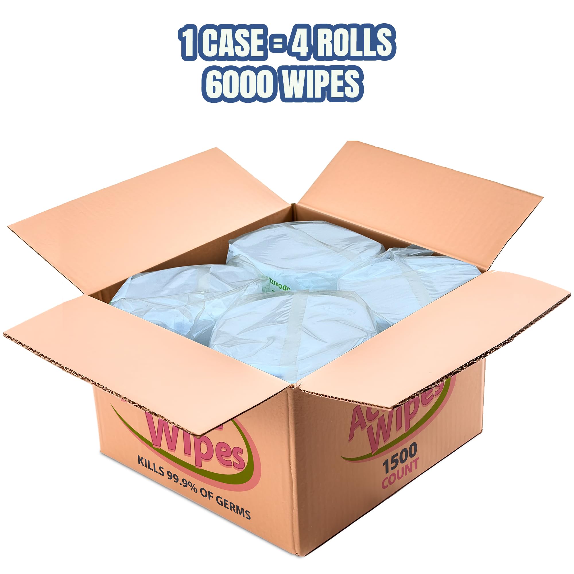 Zoom Active Cleaning Wipes Bulk 6000 Count (4 Rolls of 1500) | Antibacterial Disinfecting Wipes for Hands, Home, Gym, Office & Car | Multi-Purpose, Quick Dry, Fresh Scent, Made in USA, No Bleach