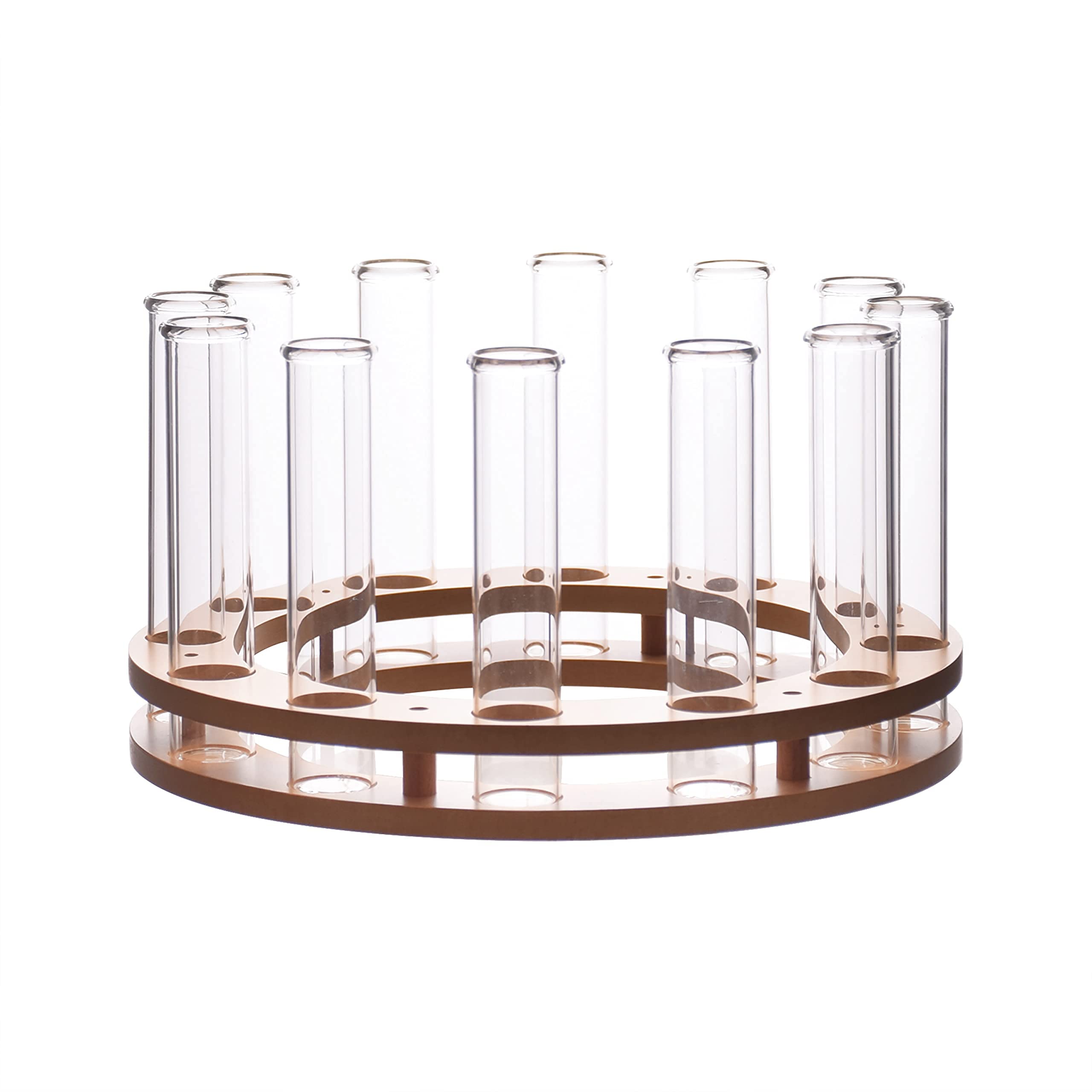 LABZIO Round Wooden Test Tube Flower Vase for Table Top with Borosilicate 3.3 Glass Tubes | Hydroponic Plant Holder | Wooden Stand Decorative Vase for Living Room, Dining Table,Office Desk,Home Decor 1