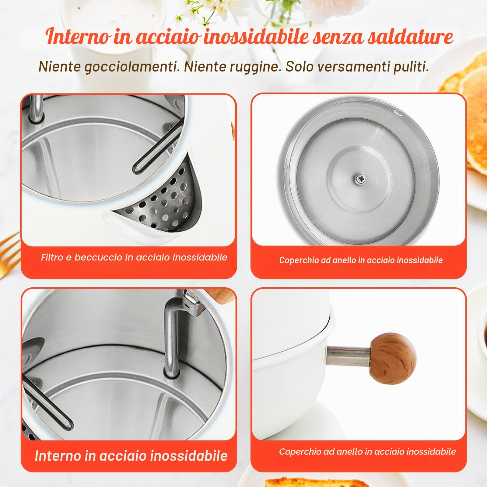DmofwHi Bollitore Elettrico Acciaio Inox 1,7 Litri, Teiera Elettrica Vintage con Indicatore di Temperatura e Termometro, Silenzioso e Base a 360° - Perfetto per la Famiglia per Caffè e Tè, Bianco