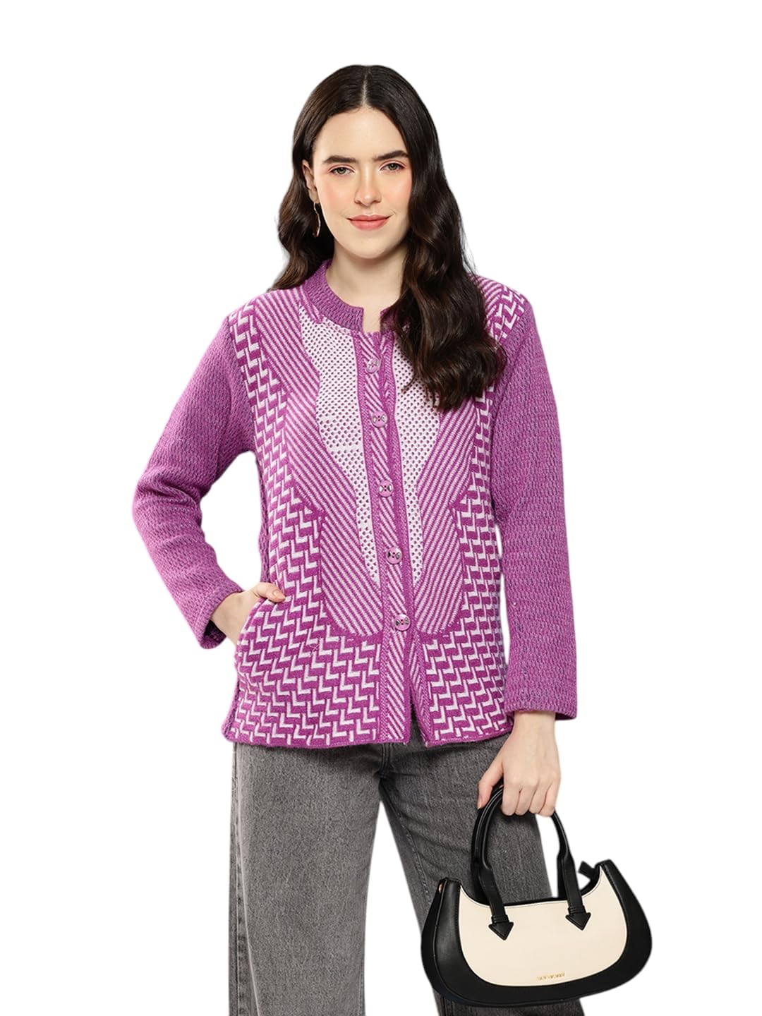 aarika Womens Casual Wear Beige Colour Zig Zag Woolen Cardigan-picture-33
