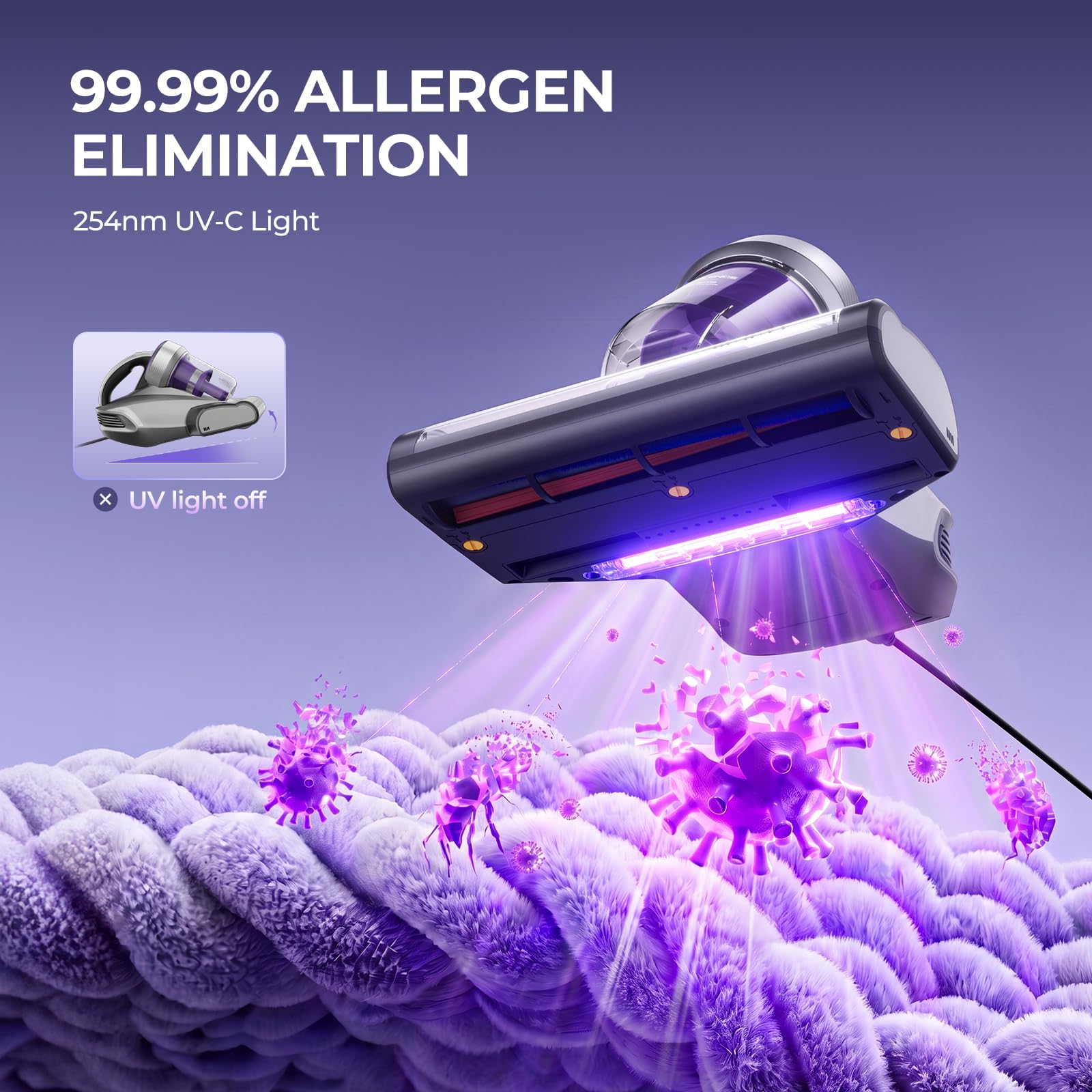 JIGOO T600 Mattress Bed Vacuum Cleaner with UV-C Light, 15Kpa Suction, 700W thumbnail 9