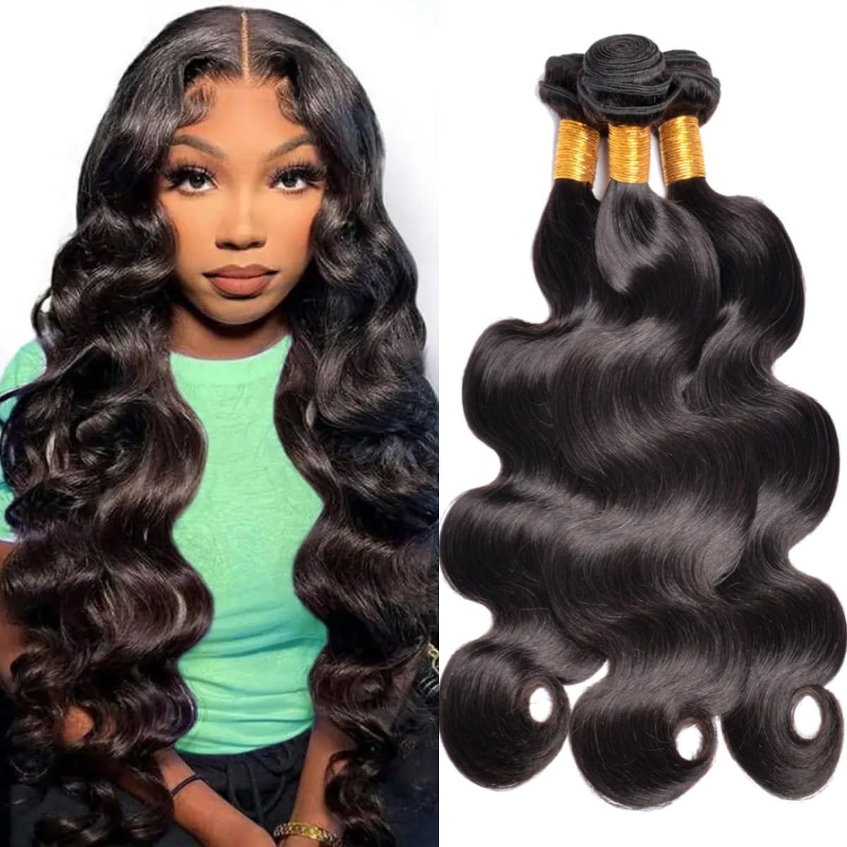 Body Wave Human Hair 3 Bundles 18 20 22 inch MSGEM Brazilian Body Wave 100% Unprocessed 12A Virgin Human Hair Weave Extensions for Black Women Natural Color Can Be Dyed and Bleached
