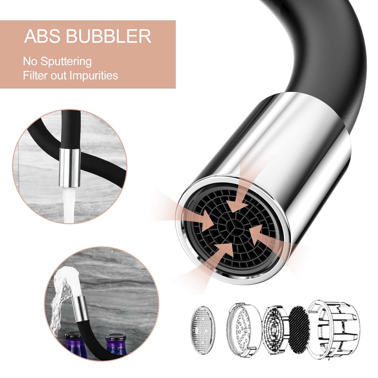 Mitigeur Évier Bec Flexible Robinet Cuisine Noir 360° Rotative Aérateur Économiseur Eau