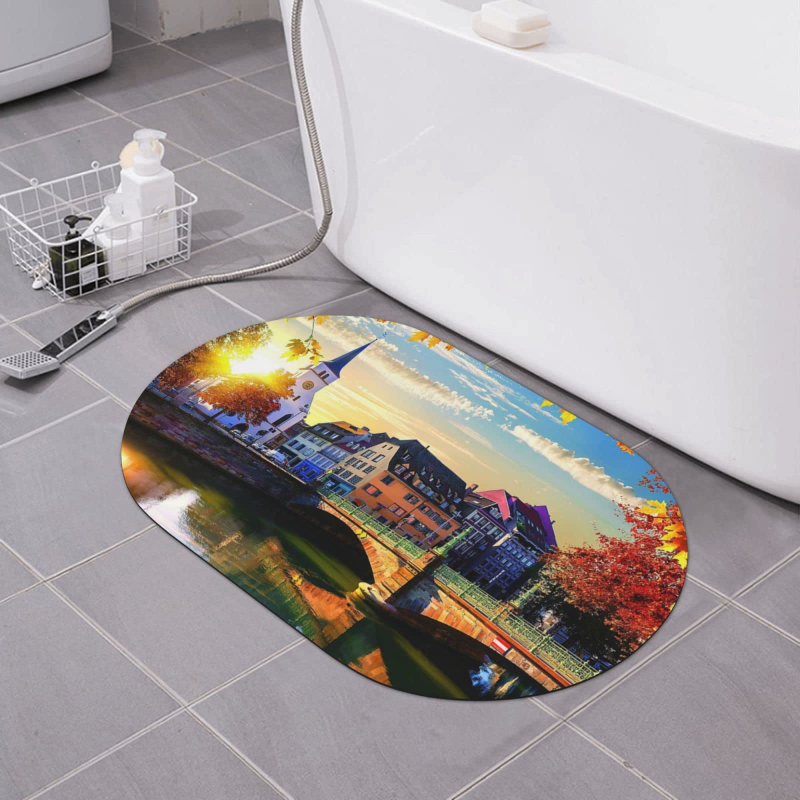 Tapis de bain antidérapant coucher de soleil sur le lac 40 x 60 cm