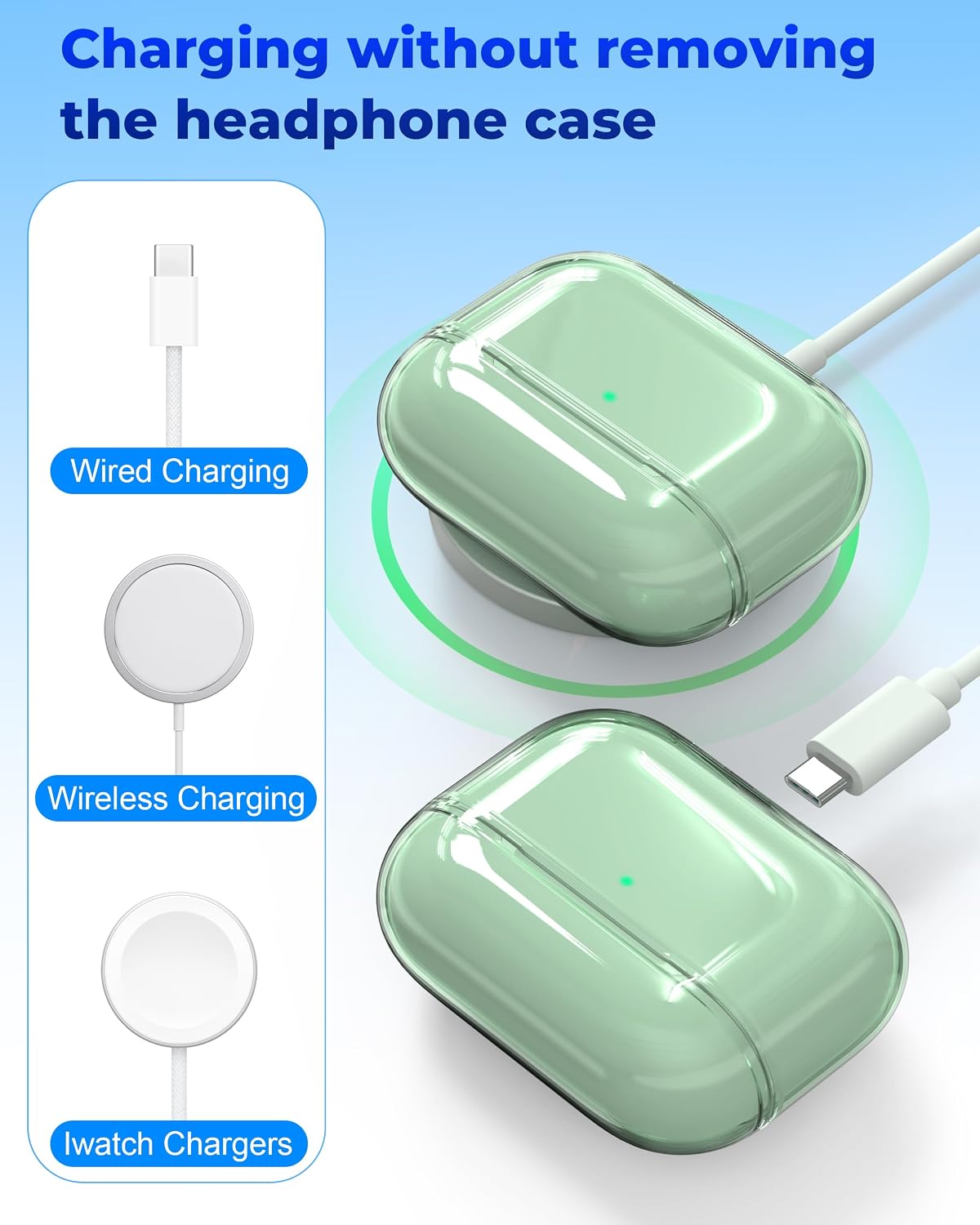 EQD for AirPods Pro 2 Case Clear, with Cleaning Kit and Keyring, Green image 5