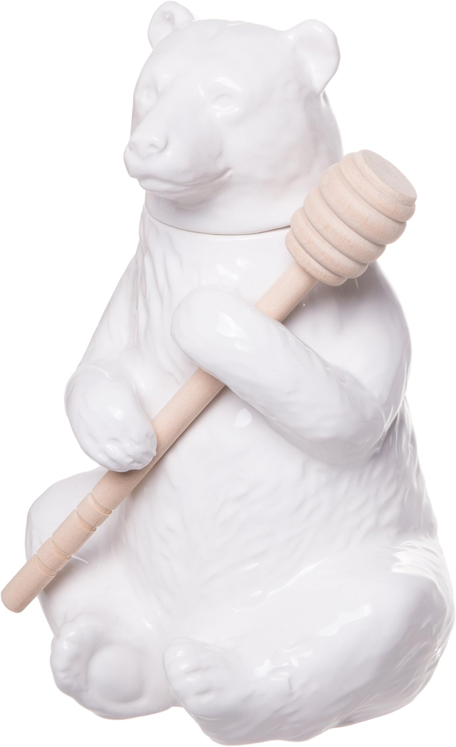 Charming Ceramic Bear Honey Pot with Bamboo Honey Dipper - Thumbnail 3