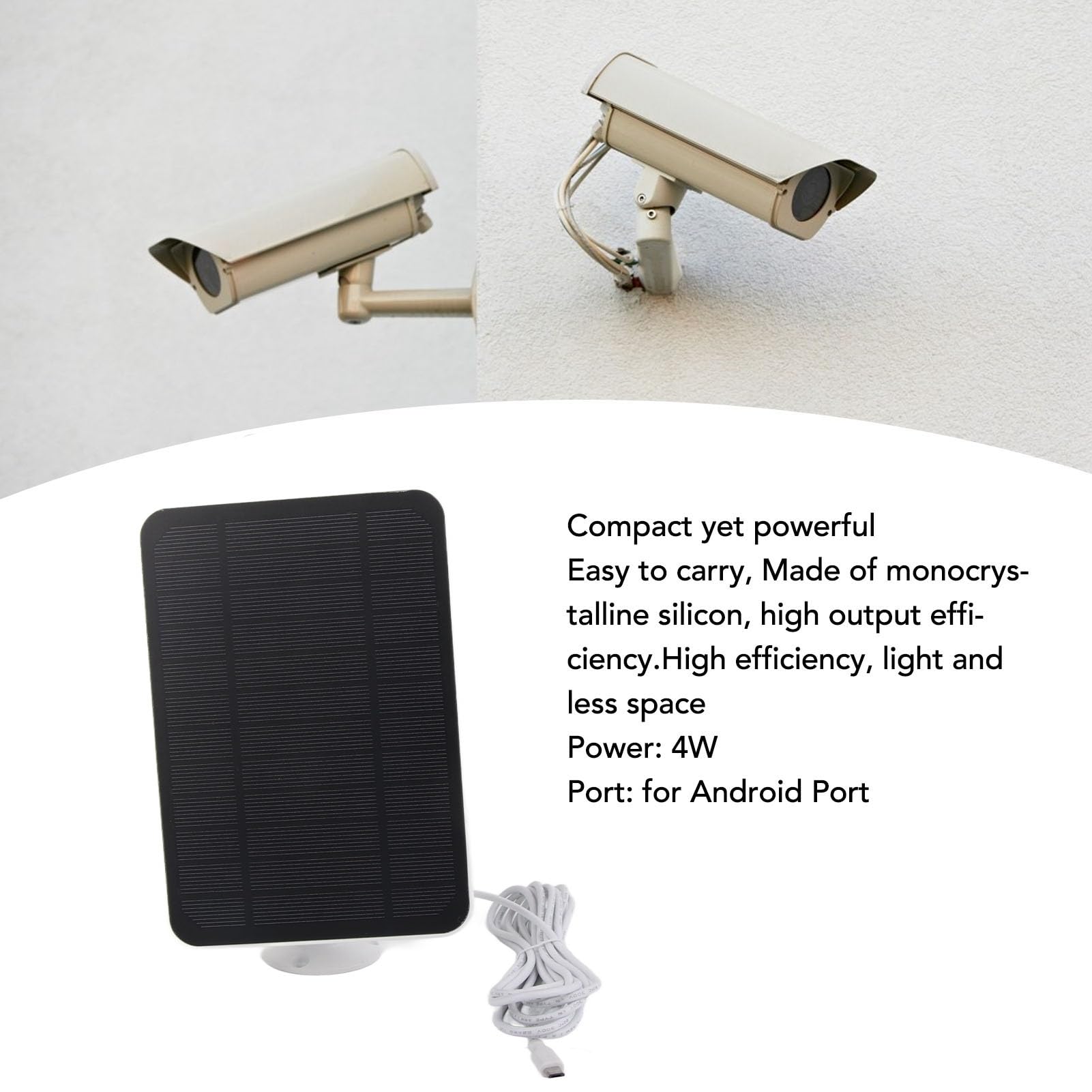 Panneau solaire 4W 5V pour caméra de sécurité, panneau solaire de caméra avec étanchéité IP65 et support réglable à 360 degrés pour panneau solaire (White)