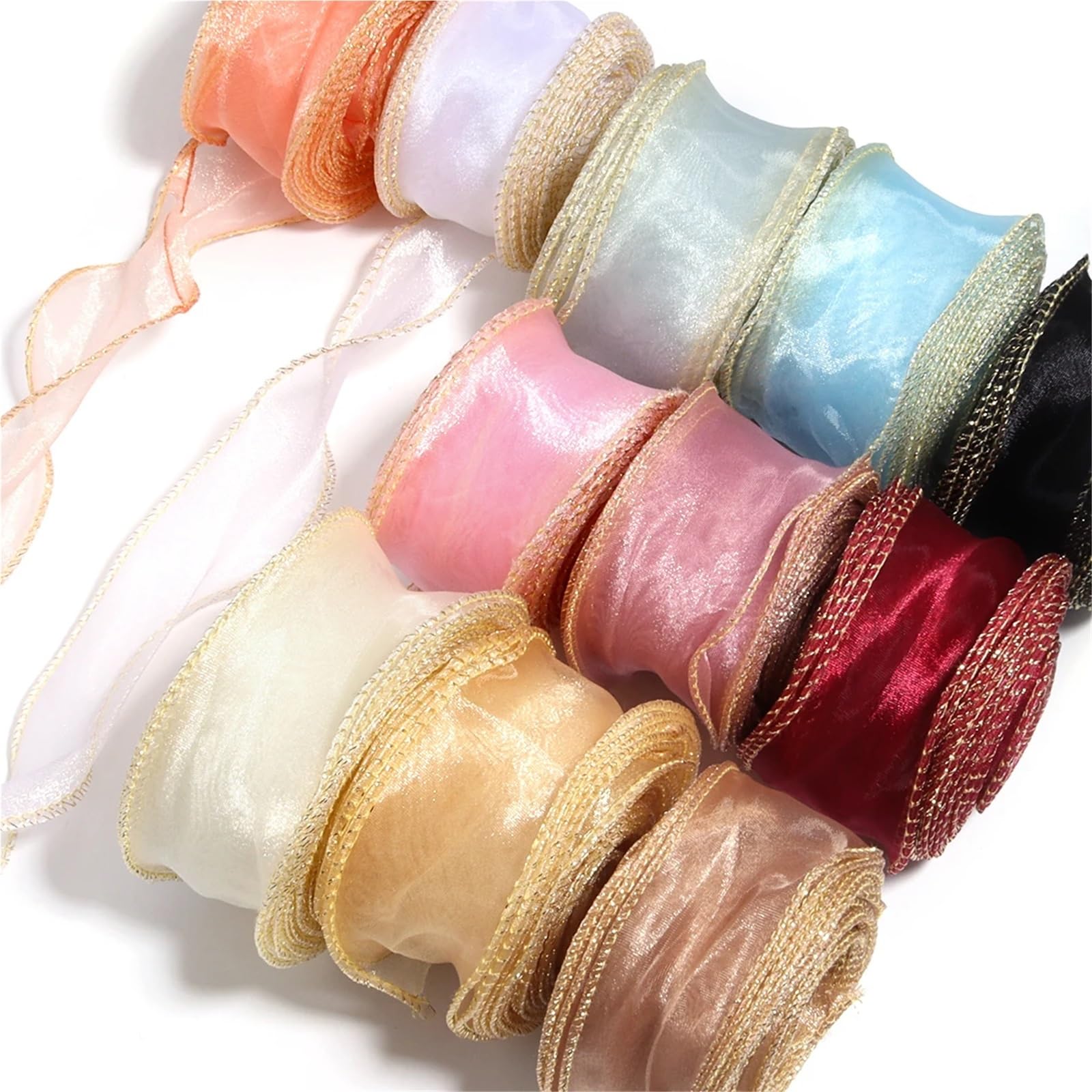 Chiffonband 5 Yards/Packung Fischschwanz-Garnband Chiffon gewellte Bänder for DIY-Blumenstraußverpackungen Hochzeitsfeier-Dekorationszubehör Bouquet da Sposa(Color03)
