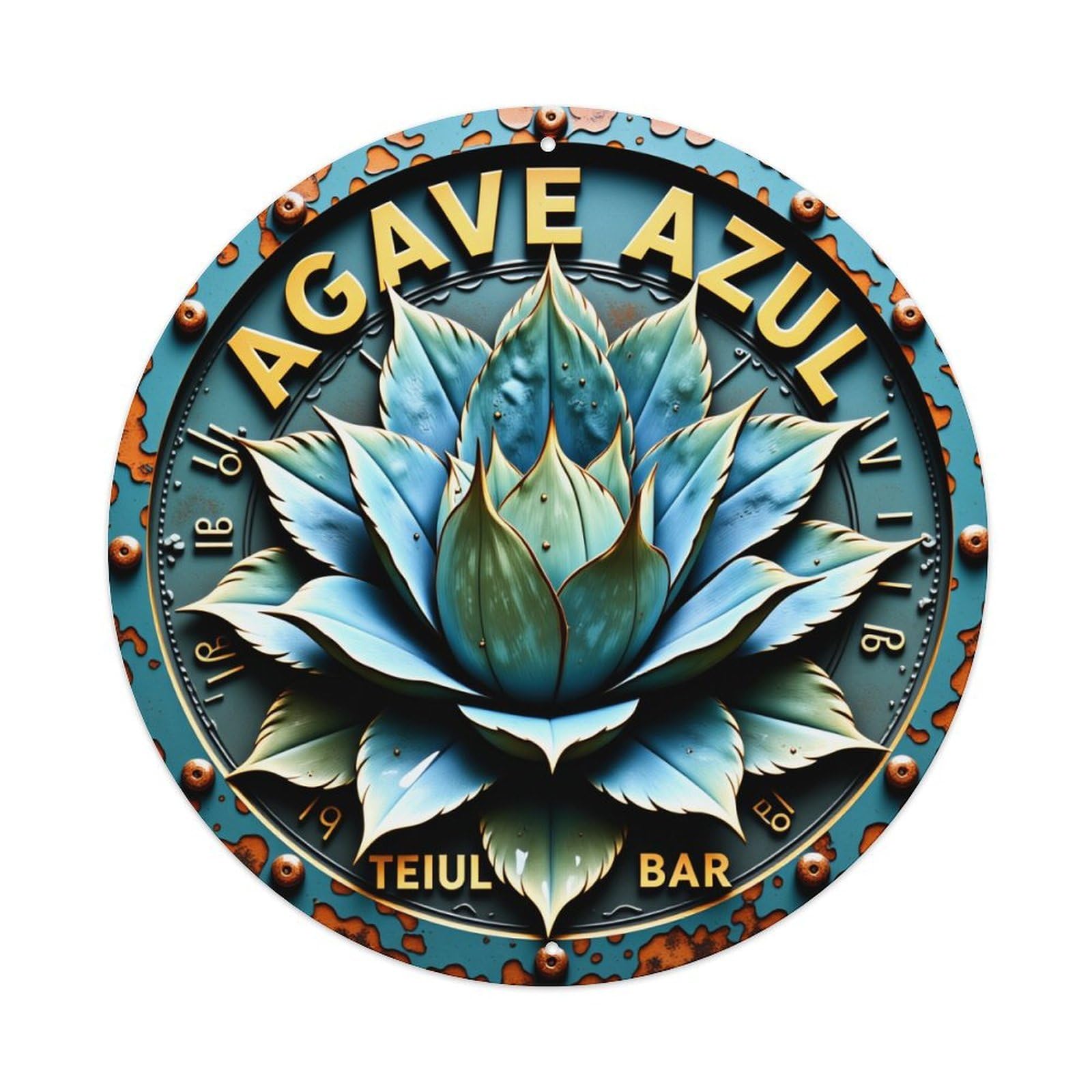 Agave Azul Teiul Bar Emblem Metal Tin Sign Vintage Garden Bedroom Cafe Bar Man Cave Home Wall Decor Metal Poster 8x8 inches