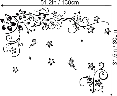Miniatura 7 de LiveGallery Calcomanías de pared de flores de vinilo negro extraíbles para decorar vides de flores y mariposas, decoración artística para