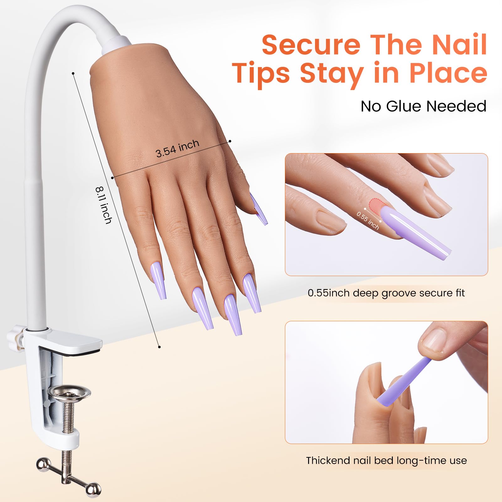 Deciniee Silikon Übungshand für Nageldesign: Flexibel Training Falsche Nägel Übungshand mit Stück Nagelspitzen/Nagel Pinsel/Nagelfeile- Nagelhandübungsmodell- Acryl Nagel-Set für Nagelmaniküre