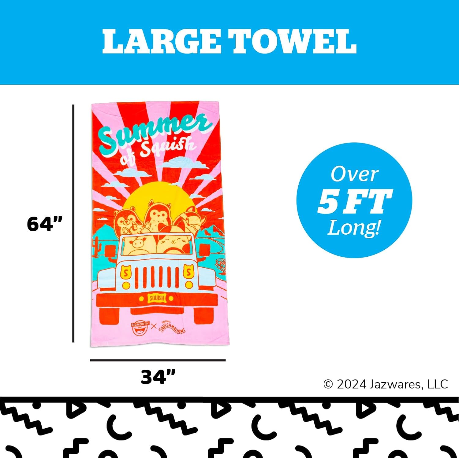 BigMouth x Squishmallows Summer of Squish Beach Towel, Microfiber, Quick Drying, Cute Summer Pool Towel for Kids