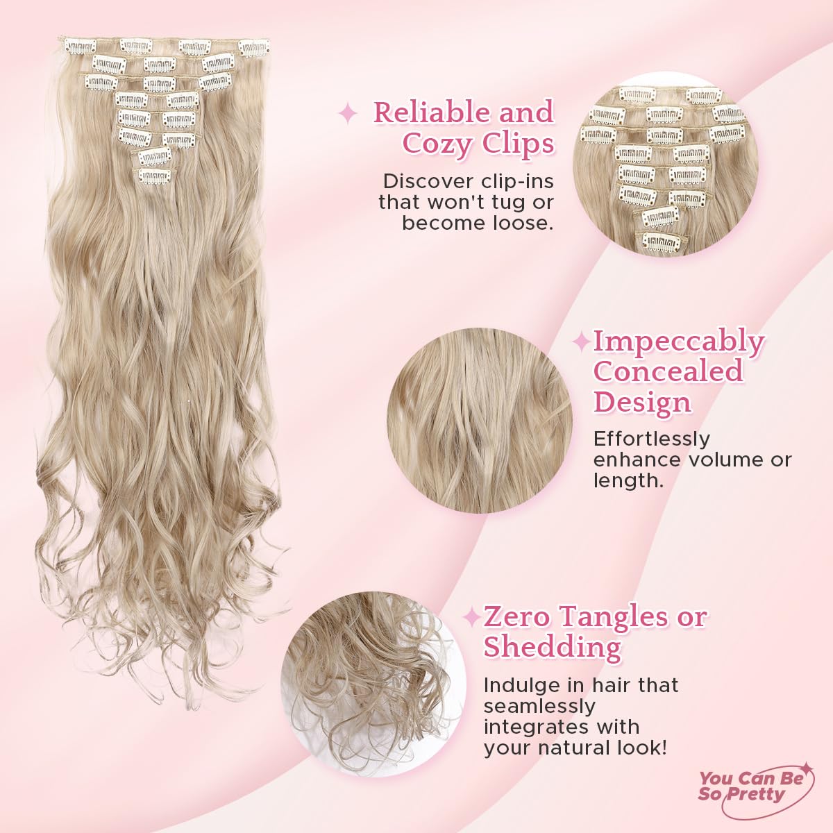 SEGO Pro Clip in Hair Extensions 8 Pcs 18 Clips Full Head Synthetic Fiber Hair Pieces for Women Curly 24 Inch (Ash Blonde & Silver Gray) - Image 4