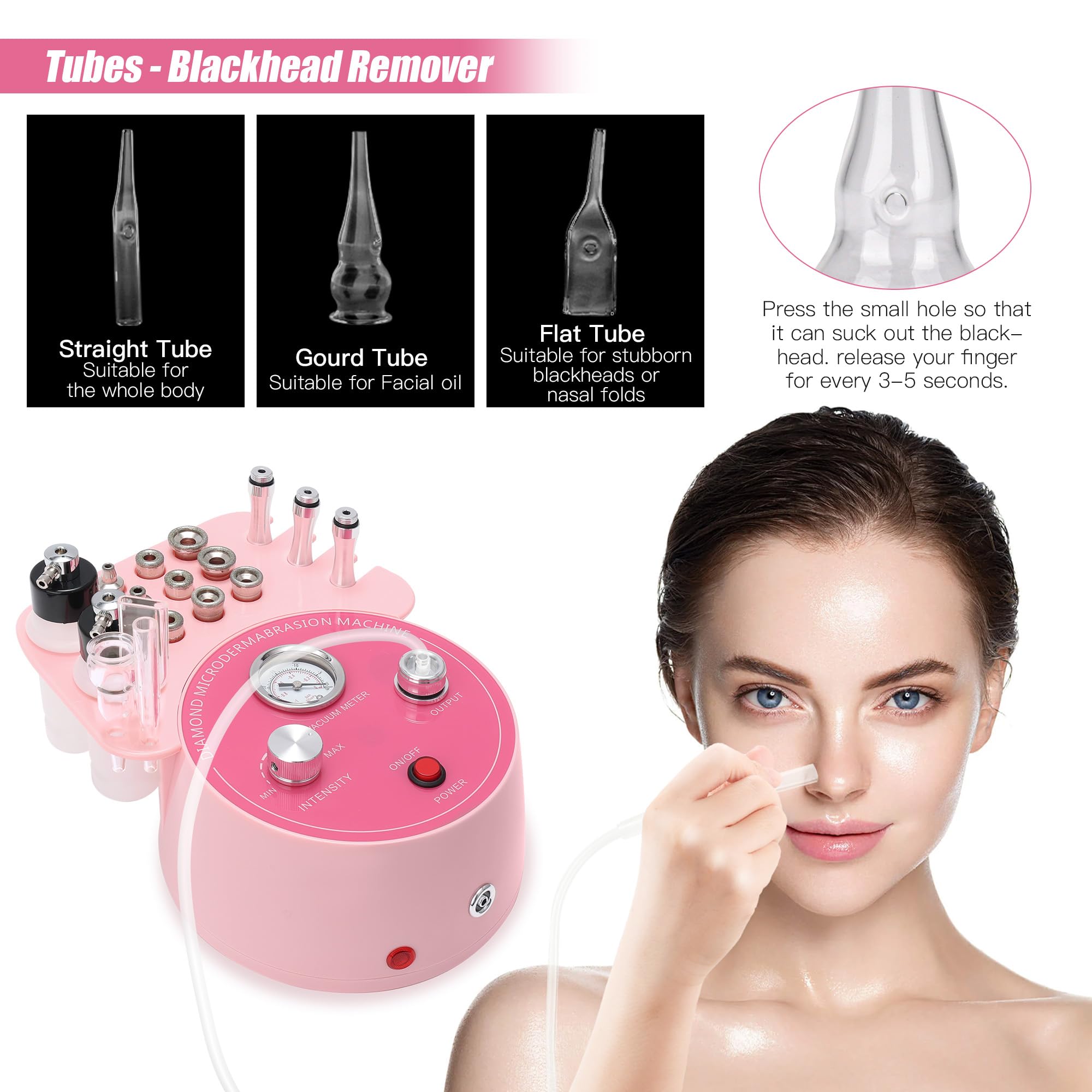 Máquina de Dermabrasión de Diamante 3 en 1, Lmaqfum Microdermabrasión Facial Profesional para Casa, con Aspiración y Función de Rociado para Peeling Facial y Limpieza Profunda