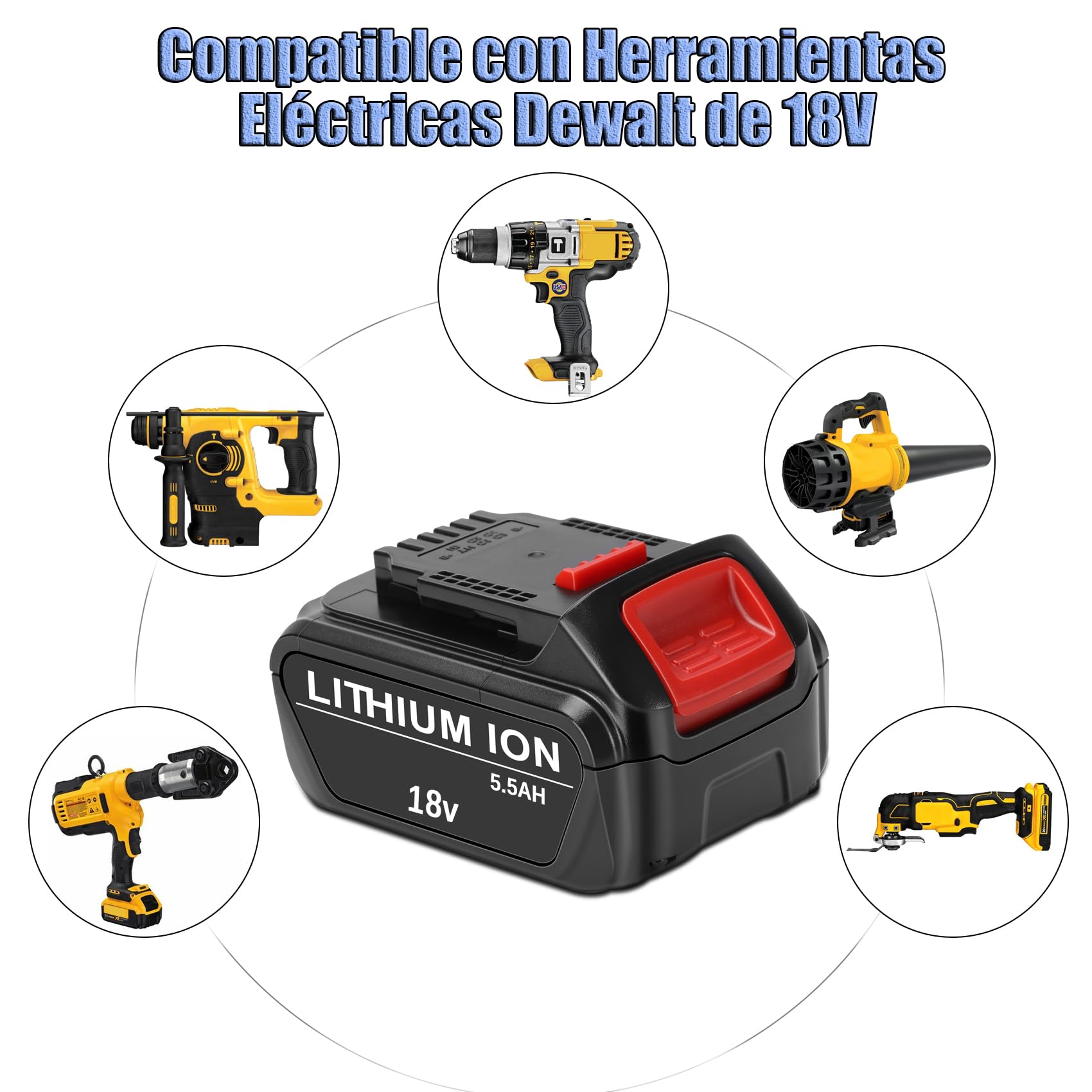 KUNLUN 2X DCB184 5.5Ah 18V Li-Ion Batería para Dewalt 18V DCB200 DCB180 DCB181 DCB182 DCB183 DCB204 DCB205 XR Batería Compatible con DEWALT 18V Herramientas Eléctricas Inalámbricas