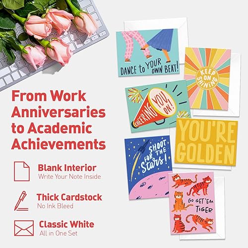 Miniatura 4 de S&O - Tarjetas inspiradoras coloridas con sobres, tarjetas de aliento con sobres, juego de 24 tarjetas de felicitación en blanco, caja surtida,