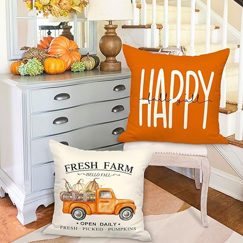 Miniatura 2 de Ywlake Juego de 4 fundas de almohada de otoño de 16 x 16 pulgadas, color naranja de 16 x 16 pulgadas, fundas decorativas para almohada de otoño de