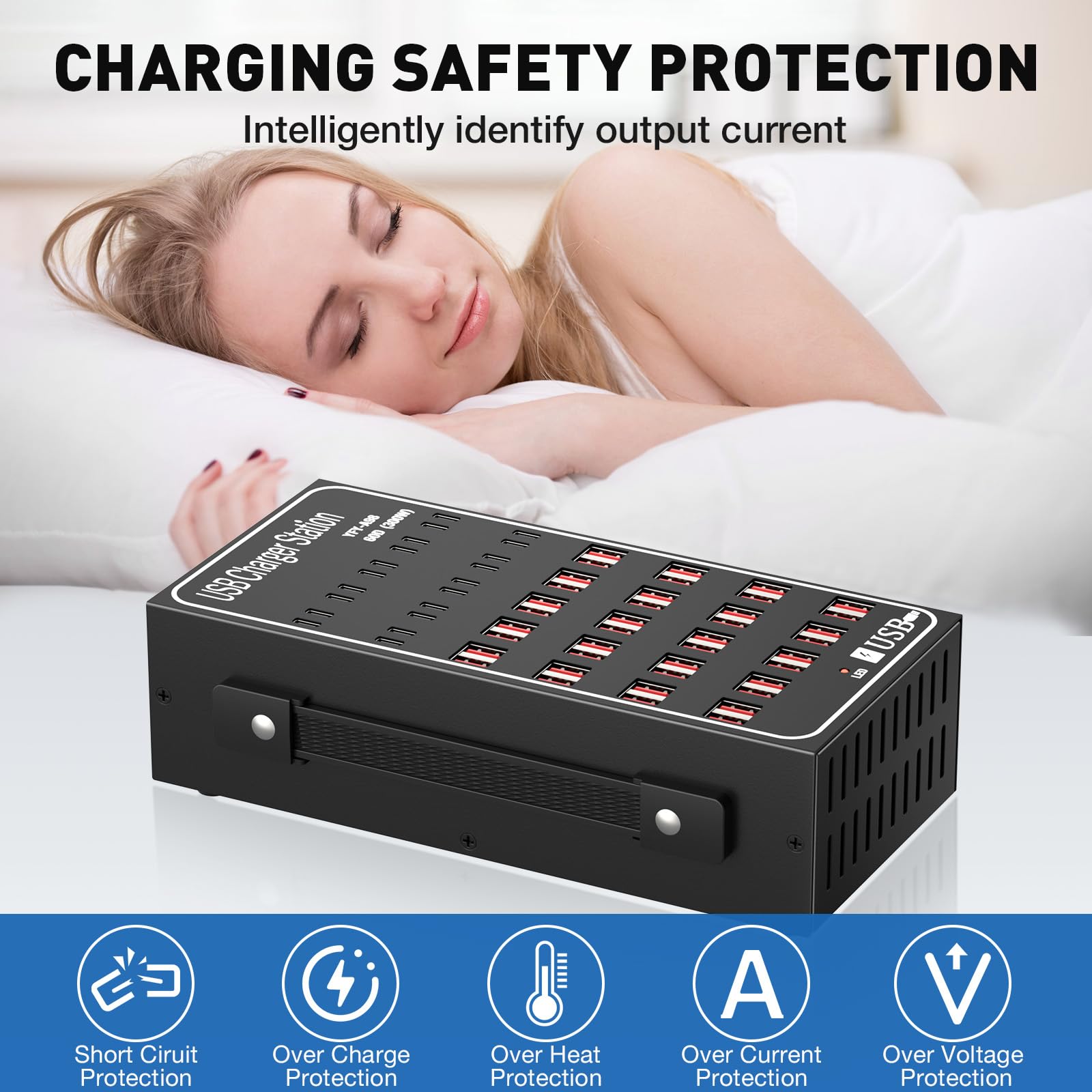 Estación de carga USB múltiple de 60 puertos (40 USB A y 20 puertos USB~C), MIXILIN 300 W (60 A) estación de carga rápida con interruptor de encendido, bloque de carga USB C de escritorio compatible