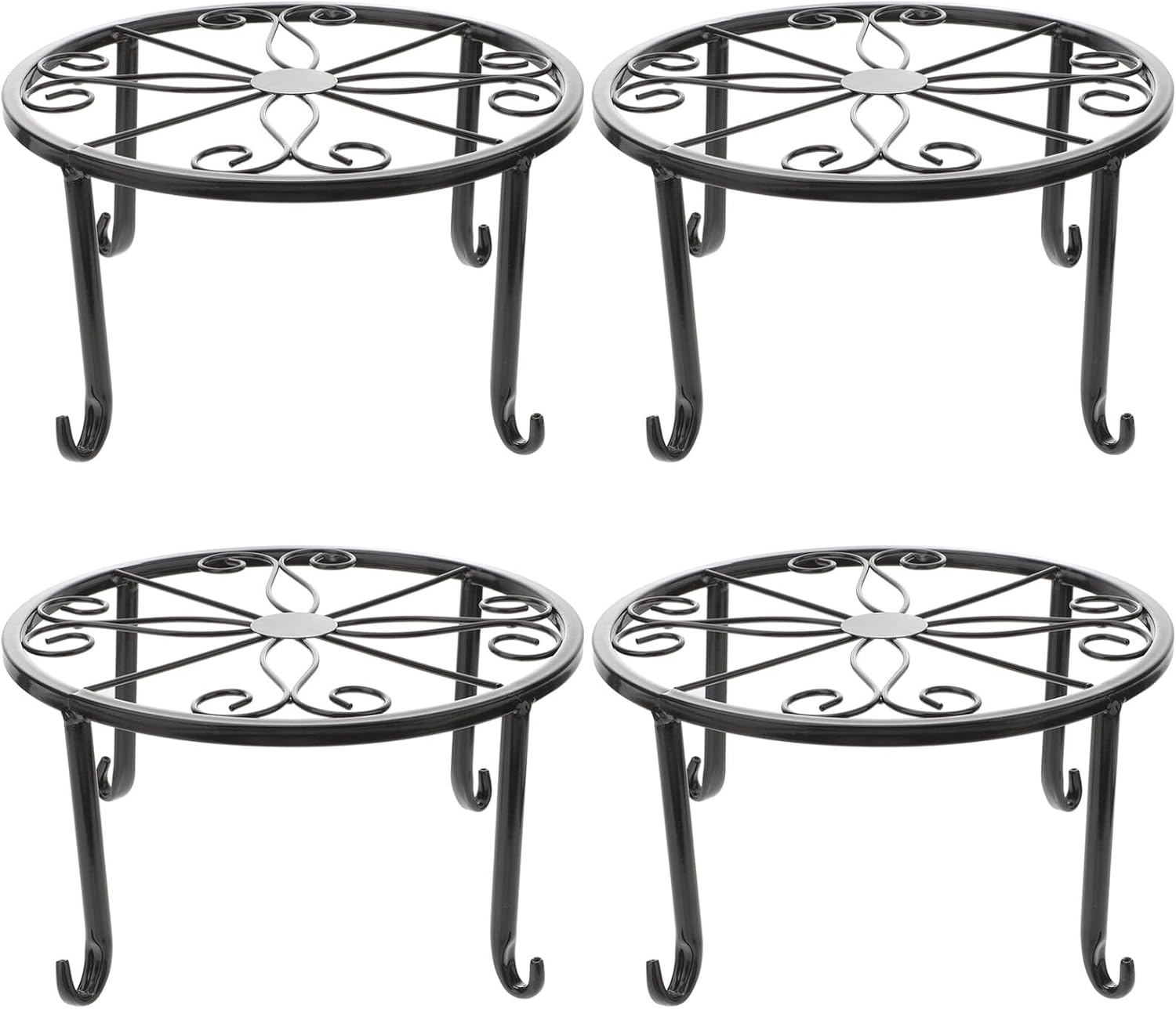 4pcs Iron Plant Stand Set Indoor Outdoor Decorative Flowerpot Shelf Hollow Iron Flower Stand for Garden Patio Lawn
