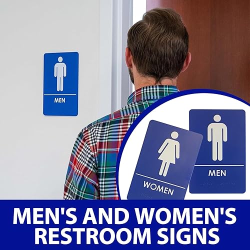 Miniatura 2 de Hecho en Estados Unidos  Señales de baño para hombres y mujeres, compatibles con la ADA, para oficinas, negocios y restaurantes, colores negro,