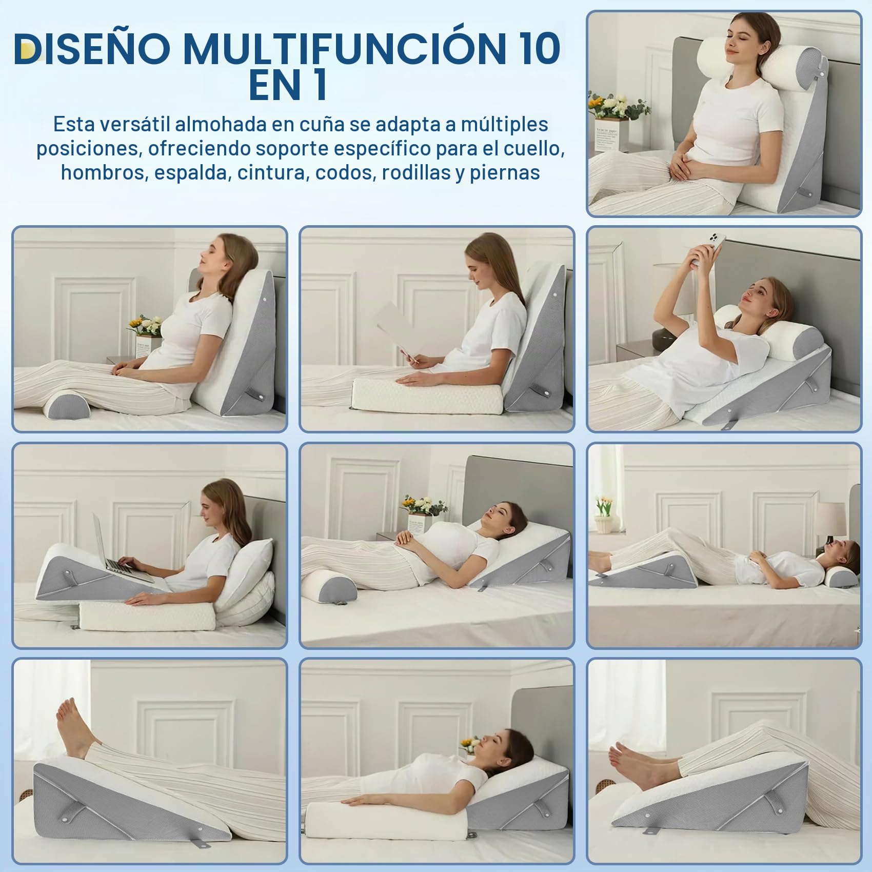 3 en 1 Almohada De Cuña, Cuña para Dormir | Cojín en Cuña Para Cama y Sofá, Ajustable Cojín de Reflujo De Espuma, Para Apnea Del Sueño,Lectura, Dolor De Espalda