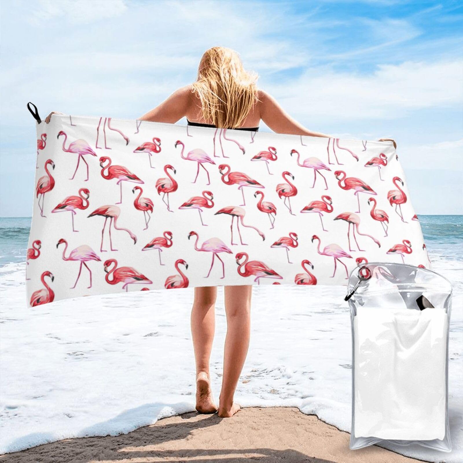 JBJGKHLP Painting Flamingo Print Quick Dry Portable Towel For Beach Camping Hiking Yoga Fitness Outdoor Adventures