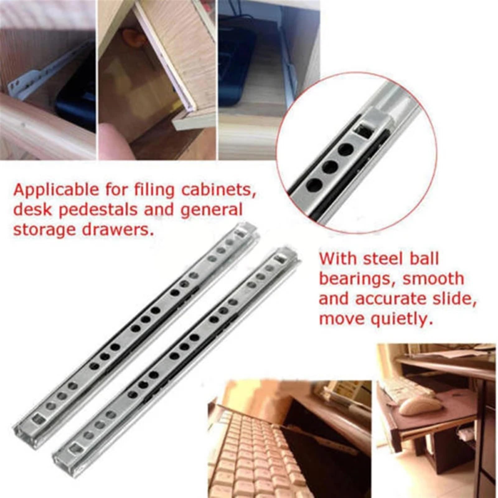 Guide Per Cassetti 2PCS Drawer Steel Ball Rail Slides Balls Guide Two Sections 17mm Wide Fold Furniture Hardware Fittings Per Cucina(16 inch)