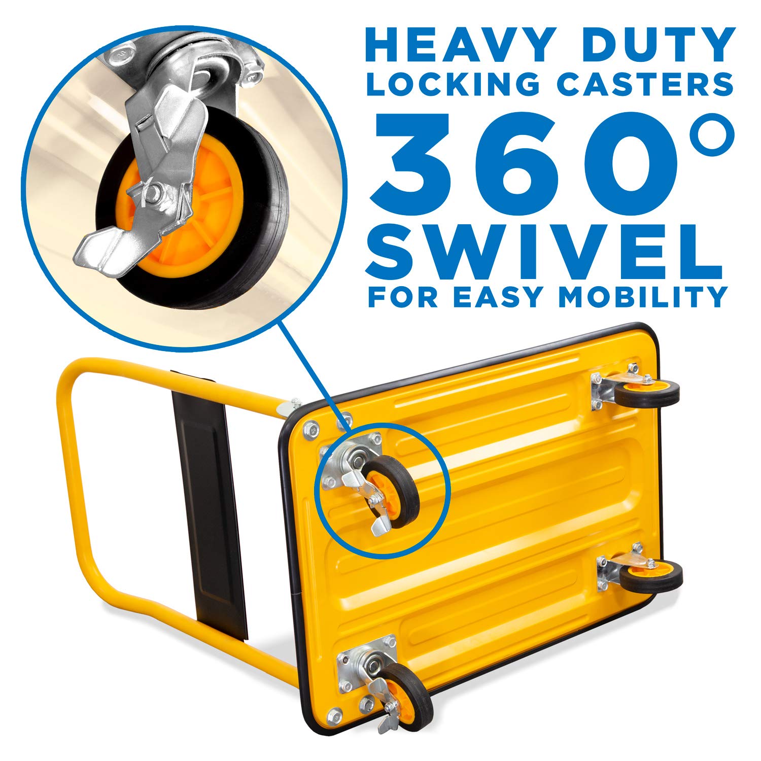 MOUNT-IT! Platform Truck – Folding Hand Truck with 330lb Capacity, Push Cart Dolly with Swivel Wheels, Foldable Flatbed Design, Durable Dolly Cart with Wheels,Compact Cart for Easy Transport (Yellow)