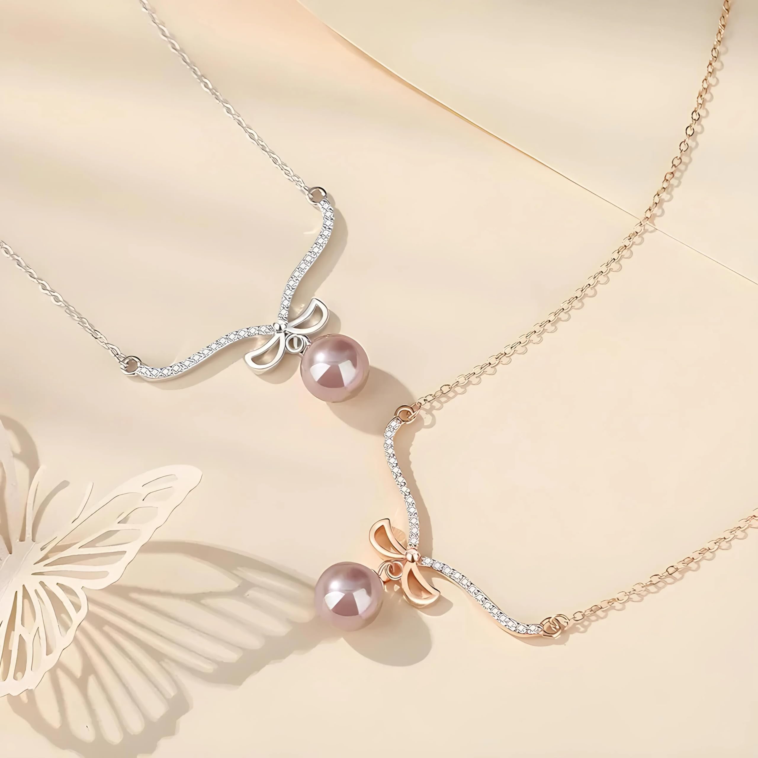 LYGBAOFUL Europejski wisiorek z kokardką S naszyjnik łańcuszek dla kobiet urodziny wesele Jewelry-T130