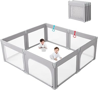 Doradotey Foldable Baby Playpen, 8-Panel Adjustable Baby Play Pen, Large Indoor Toddler Playpen 180 × 200 cm, Easy Assembly, Custom Shape Baby Play Yard, Light Grey