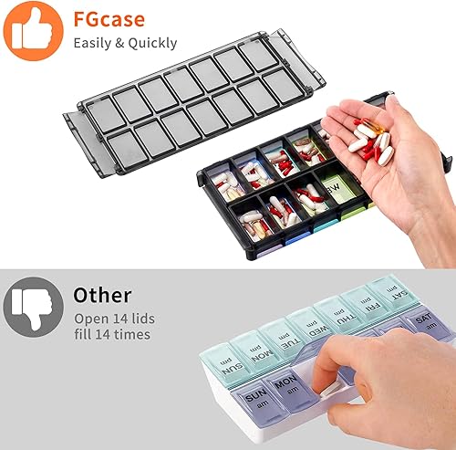 Miniatura 6 de FGcase - Pastillero extragrande 2 veces al día, pastillero FGcase Easy Fill AM PM, gran capacidad, recarga rápida de 7 días para pastillas,