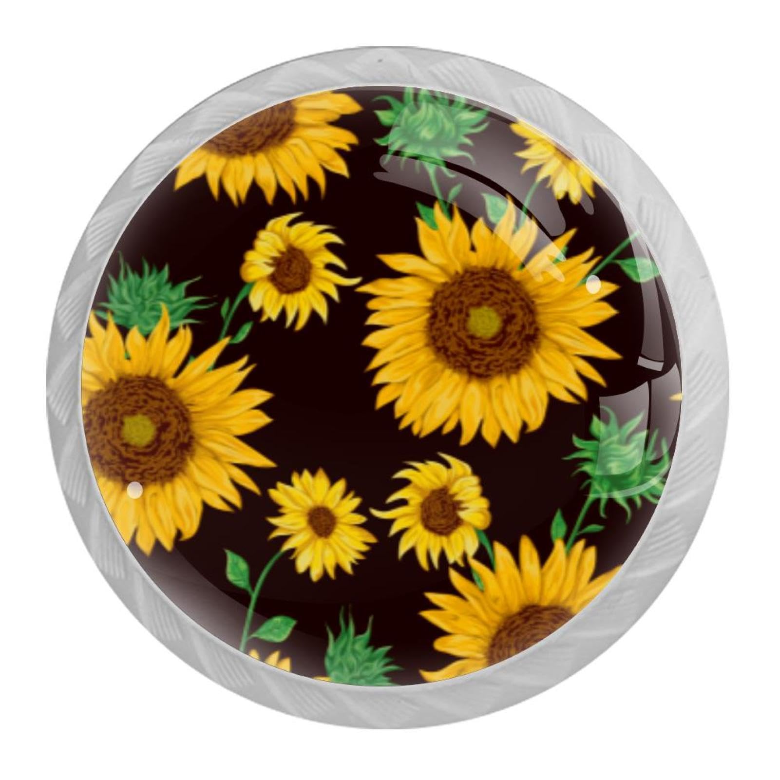 Tqmspg 4 Pieces Drawer Pulls Vintage Sunflowers Door Knobs Dresser Handles for Kitchen Wardrobe Cupboard Hardware Furniture