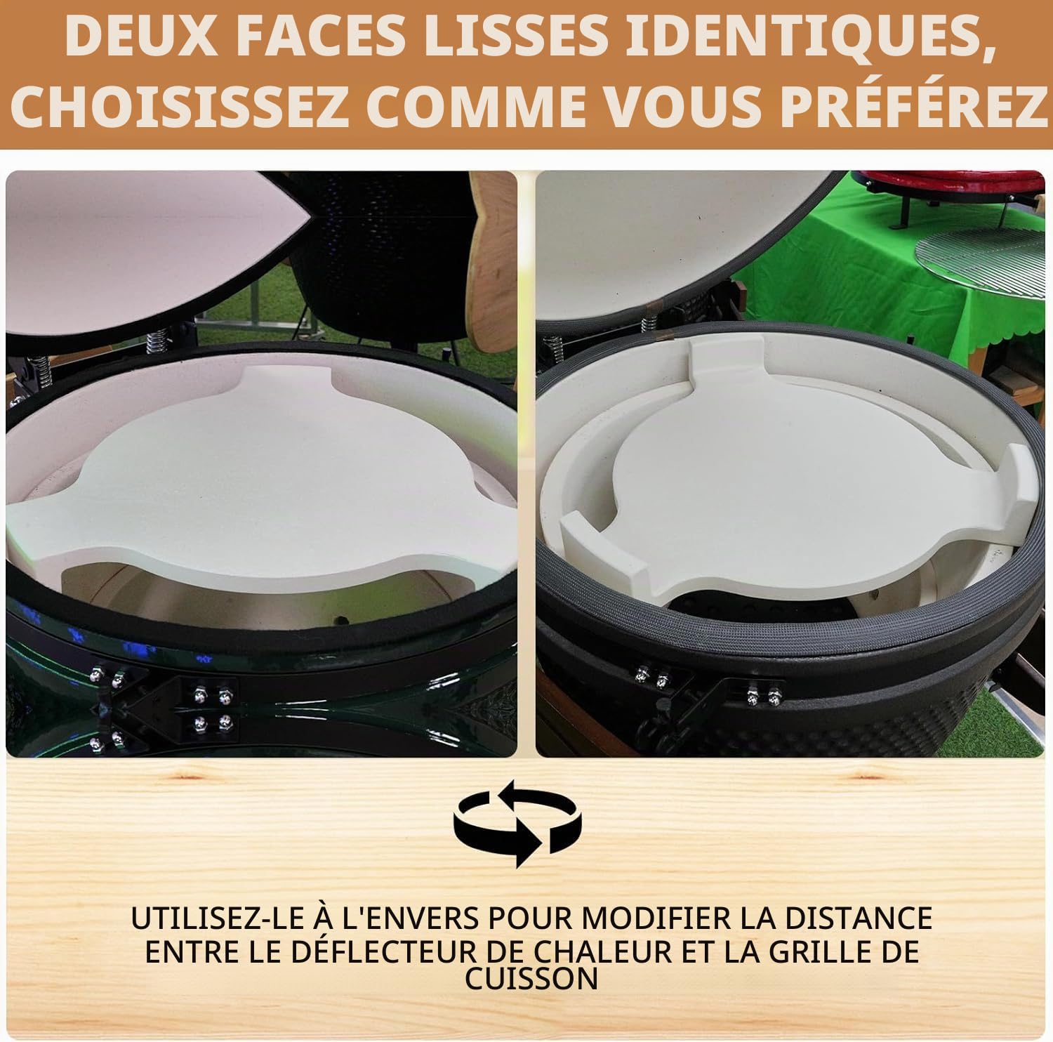 Pierre à pizza et déflecteur de chaleur pour accessoires Kamado - Conveggtor en céramique extra épais avec 3 pieds - Déflecteur de barbecue et pierre de cuisson pour pizza, pain et barbecue