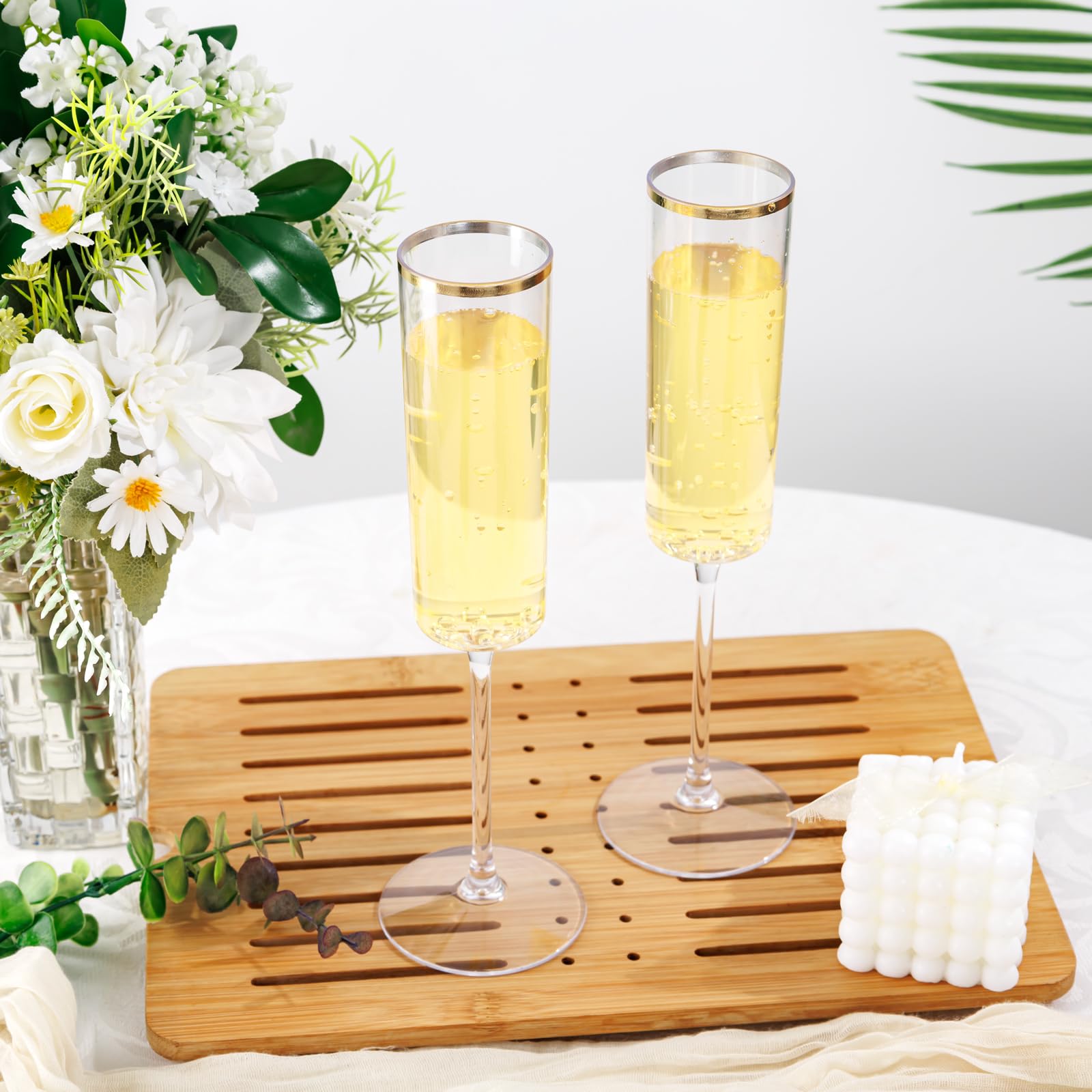 Ciaell Paquete de 24 copas de champán de plástico, transparentes y doradas, desechables de 6 onzas, vasos cuadrados de plástico para tostar, fiestas, cumpleaños, aniversarios, bodas