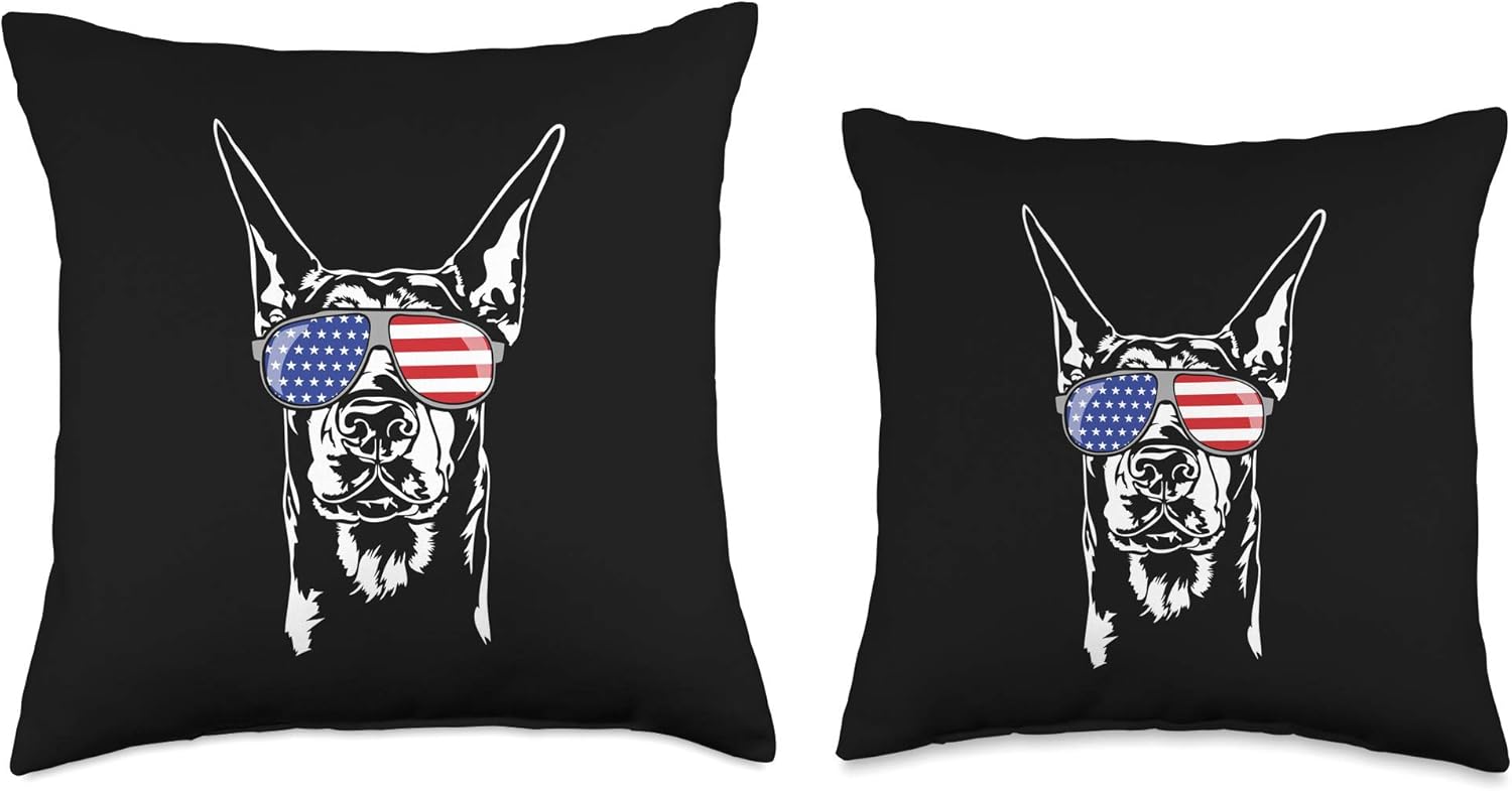 Funny Proud Doberman Pinscher Patriotic dog breed gift Throw Pillow