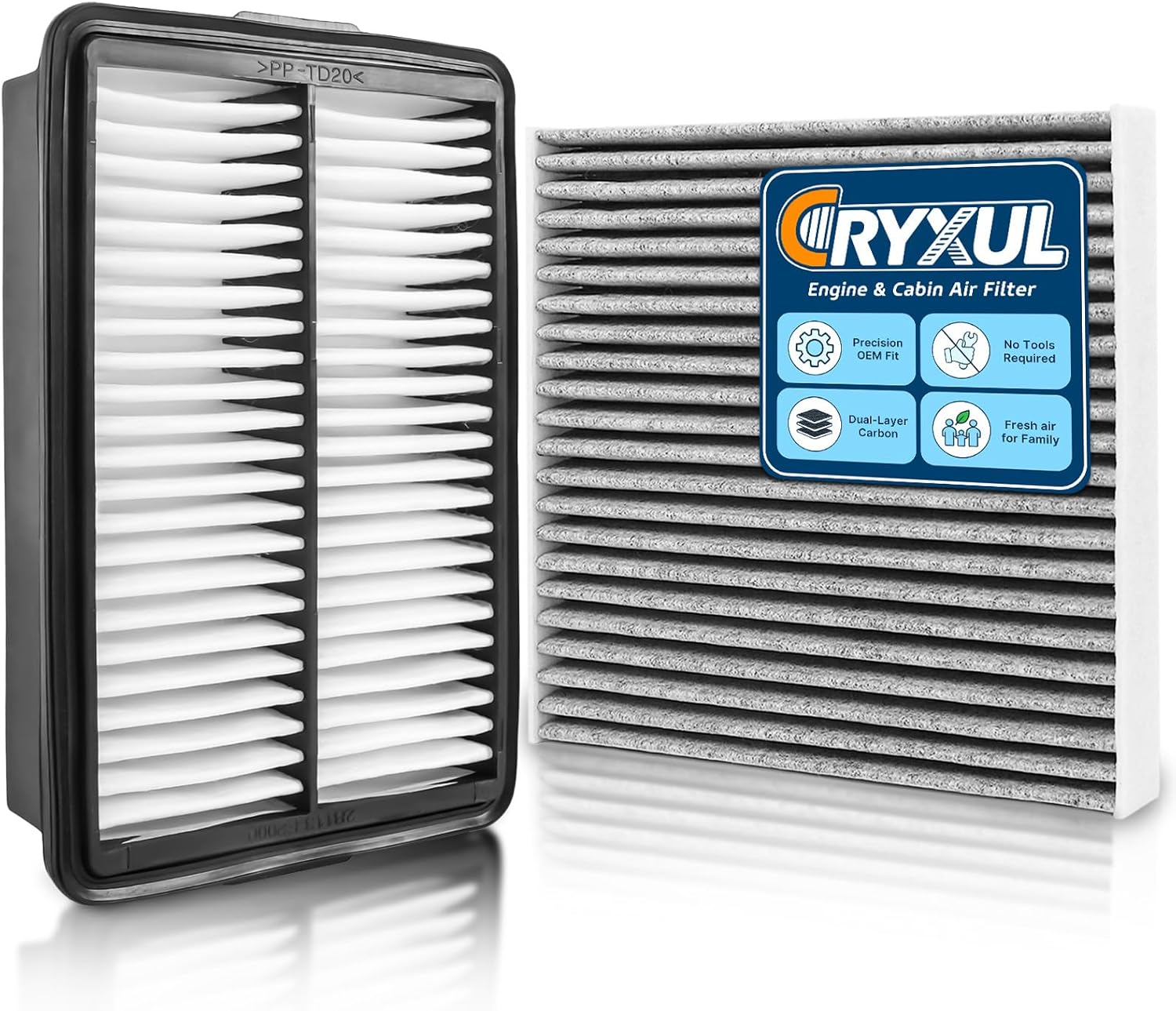 Cabin Engine Air Filter Kit Fits Hyundai Kona 2018-2023, Veloster 2019-2021, Kia Soul 2020-2025, Replacement for CA12057, CF12160